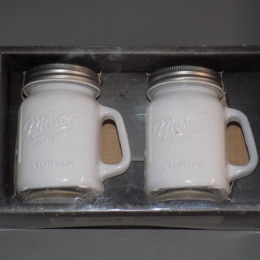 Mason Jar Salt & Pepper White Glass Shaker Set 4oz. Each NEW